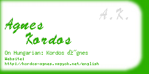 agnes kordos business card